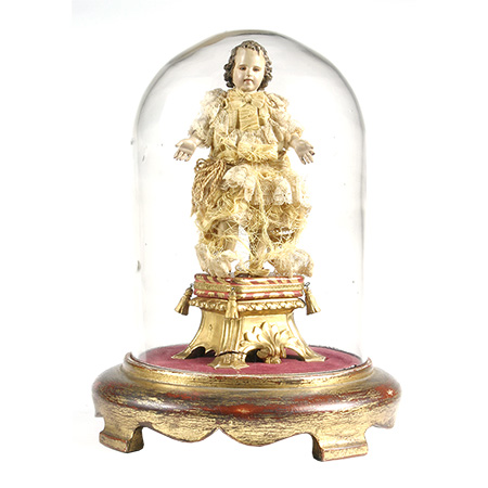 Early 19th Century Baby Jesus Figure in a Gold Plated Stand