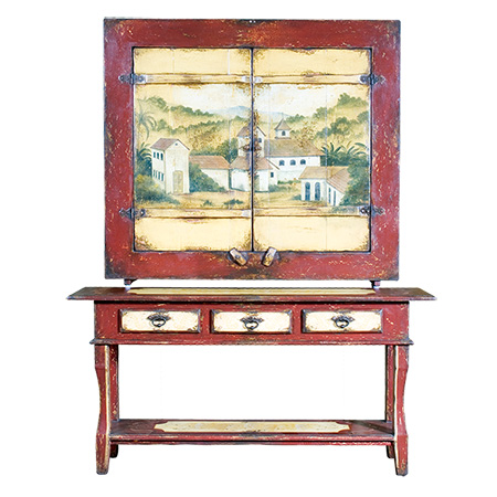 Console Table with Mural Window TV Stand