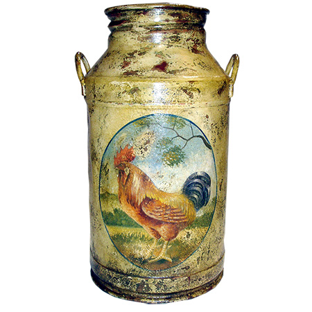 Handpainted Milk Canister,Roosters & Chickens