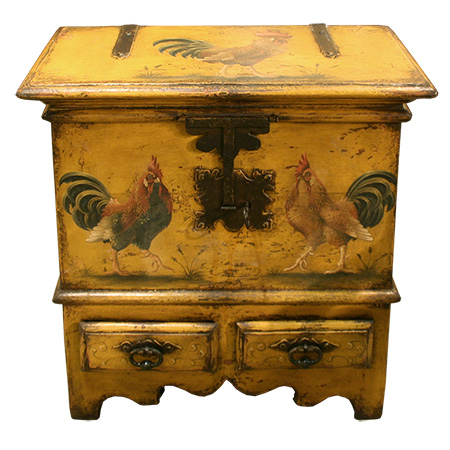 Handpainted Wood Trunk, Roosters & Chickens