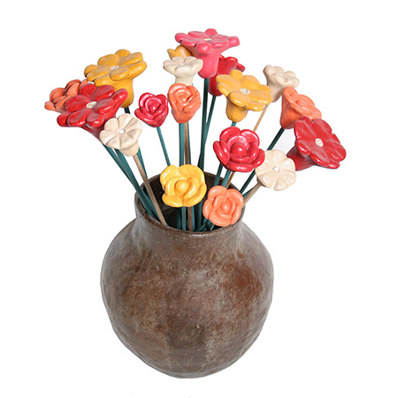 Handmade Jar with Clay Flowers